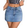 imageSHENHE Womens Casual Ripped Jean Skirt Low Waist Raw Hem Mini Denim SkirtsLight Blue