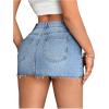 imageSHENHE Womens Casual Ripped Jean Skirt Low Waist Raw Hem Mini Denim SkirtsLight Blue