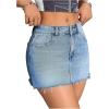 imageSHENHE Womens Casual Ripped Jean Skirt Low Waist Raw Hem Mini Denim SkirtsLight Blue