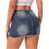 imageSHENHE Womens Casual Ripped Jean Skirt Low Waist Raw Hem Mini Denim SkirtsRaw Hem Blue