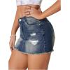 imageSHENHE Womens Casual Ripped Jean Skirt Low Waist Raw Hem Mini Denim SkirtsRaw Hem Blue