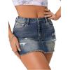 imageSHENHE Womens Casual Ripped Jean Skirt Low Waist Raw Hem Mini Denim SkirtsRaw Hem Blue
