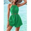 imageSHENHE Womens Cut Out Tie Halter Neck Backless Summer Sleeveless Romper Short JumpsuitGreen
