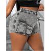 imageSHENHE Womens Denim Cargo Shorts High Waisted Wrap Jean Skort Skirt Shorts with PocketsGrey