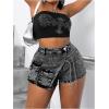 imageSHENHE Womens Denim Cargo Shorts High Waisted Wrap Jean Skort Skirt Shorts with PocketsLight Grey