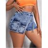 imageSHENHE Womens Denim Cargo Shorts High Waisted Wrap Jean Skort Skirt Shorts with PocketsLight Wash Blue