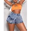 imageSHENHE Womens Denim Cargo Shorts High Waisted Wrap Jean Skort Skirt Shorts with PocketsLight Wash Blue