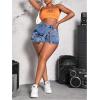 imageSHENHE Womens Denim Cargo Shorts High Waisted Wrap Jean Skort Skirt Shorts with PocketsMedium Wash Blue