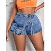 imageSHENHE Womens Denim Cargo Shorts High Waisted Wrap Jean Skort Skirt Shorts with PocketsMedium Wash Blue