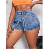 imageSHENHE Womens Denim Cargo Shorts High Waisted Wrap Jean Skort Skirt Shorts with PocketsMedium Wash Blue