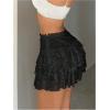 imageSHENHE Womens Floral Lace Mini Skirt Y2k Low Waist Ruffle Hem Fairycore Layered SkirtBlack