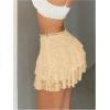 imageSHENHE Womens Floral Lace Mini Skirt Y2k Low Waist Ruffle Hem Fairycore Layered SkirtKhaki