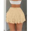 imageSHENHE Womens Floral Lace Mini Skirt Y2k Low Waist Ruffle Hem Fairycore Layered SkirtKhaki