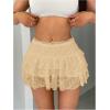 imageSHENHE Womens Floral Lace Mini Skirt Y2k Low Waist Ruffle Hem Fairycore Layered SkirtKhaki