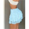 imageSHENHE Womens Floral Lace Mini Skirt Y2k Low Waist Ruffle Hem Fairycore Layered SkirtLight Blue