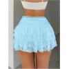 imageSHENHE Womens Floral Lace Mini Skirt Y2k Low Waist Ruffle Hem Fairycore Layered SkirtLight Blue