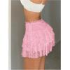 imageSHENHE Womens Floral Lace Mini Skirt Y2k Low Waist Ruffle Hem Fairycore Layered SkirtPink