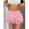 imageSHENHE Womens Floral Lace Mini Skirt Y2k Low Waist Ruffle Hem Fairycore Layered SkirtPink
