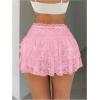 imageSHENHE Womens Floral Lace Mini Skirt Y2k Low Waist Ruffle Hem Fairycore Layered SkirtPink