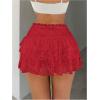 imageSHENHE Womens Floral Lace Mini Skirt Y2k Low Waist Ruffle Hem Fairycore Layered SkirtRed