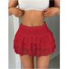 imageSHENHE Womens Floral Lace Mini Skirt Y2k Low Waist Ruffle Hem Fairycore Layered SkirtRed