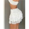 imageSHENHE Womens Floral Lace Mini Skirt Y2k Low Waist Ruffle Hem Fairycore Layered SkirtWhite