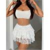 imageSHENHE Womens Floral Lace Mini Skirt Y2k Low Waist Ruffle Hem Fairycore Layered SkirtWhite