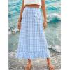 imageSHENHE Womens Gingham Skirt Long Ruffle Hem A Line High Waist Plaid Maxi SkirtBlue and White