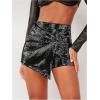 imageSHENHE Womens Glitter Shiny Shorts O Ring Wrap Skort Skirt Party Rave Sparkle ShortsBlack