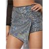 imageSHENHE Womens Glitter Shiny Shorts O Ring Wrap Skort Skirt Party Rave Sparkle ShortsHolographic Black