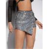 imageSHENHE Womens Glitter Shiny Shorts O Ring Wrap Skort Skirt Party Rave Sparkle ShortsHolographic Black