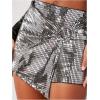 imageSHENHE Womens Glitter Shiny Shorts O Ring Wrap Skort Skirt Party Rave Sparkle ShortsSilver