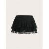 imageSHENHE Womens Lace Low Rise Y2k Layered Ruffle Tie Bow Mini Skirt Cute Cake SkirtBlack
