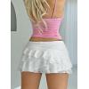 imageSHENHE Womens Lace Low Rise Y2k Layered Ruffle Tie Bow Mini Skirt Cute Cake SkirtWhite