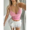 imageSHENHE Womens Lace Low Rise Y2k Layered Ruffle Tie Bow Mini Skirt Cute Cake SkirtWhite