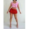 imageSHENHE Womens Lace Mini Skirt Y2k Low Rise Ruched Layered Ruffle SkirtRed