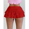 imageSHENHE Womens Lace Mini Skirt Y2k Low Rise Ruched Layered Ruffle SkirtRed