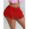 imageSHENHE Womens Lace Mini Skirt Y2k Low Rise Ruched Layered Ruffle SkirtRed