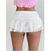 imageSHENHE Womens Lace Mini Skirt Y2k Low Rise Ruched Layered Ruffle SkirtWhite