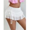 imageSHENHE Womens Lace Mini Skirt Y2k Low Rise Ruched Layered Ruffle SkirtWhite