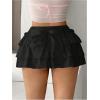 imageSHENHE Womens Layered Skirt Y2k Bow Mini Skirt Ruffle Flowy Sexy Micro Mini SkirtBlack