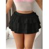 imageSHENHE Womens Layered Skirt Y2k Bow Mini Skirt Ruffle Flowy Sexy Micro Mini SkirtBlack