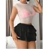 imageSHENHE Womens Layered Skirt Y2k Bow Mini Skirt Ruffle Flowy Sexy Micro Mini SkirtBlack