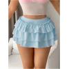 imageSHENHE Womens Layered Skirt Y2k Bow Mini Skirt Ruffle Flowy Sexy Micro Mini SkirtBlue