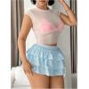 imageSHENHE Womens Layered Skirt Y2k Bow Mini Skirt Ruffle Flowy Sexy Micro Mini SkirtBlue