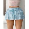 imageSHENHE Womens Layered Skirt Y2k Bow Mini Skirt Ruffle Flowy Sexy Micro Mini SkirtBlue