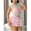 imageSHENHE Womens Layered Skirt Y2k Bow Mini Skirt Ruffle Flowy Sexy Micro Mini SkirtPink