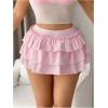 imageSHENHE Womens Layered Skirt Y2k Bow Mini Skirt Ruffle Flowy Sexy Micro Mini SkirtPink