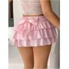 imageSHENHE Womens Layered Skirt Y2k Bow Mini Skirt Ruffle Flowy Sexy Micro Mini SkirtPink