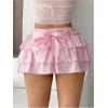 imageSHENHE Womens Layered Skirt Y2k Bow Mini Skirt Ruffle Flowy Sexy Micro Mini SkirtPink
